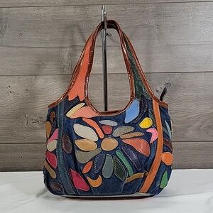 Amerileather Boho Multi-Color Patchwork Denim Shoulder Bag